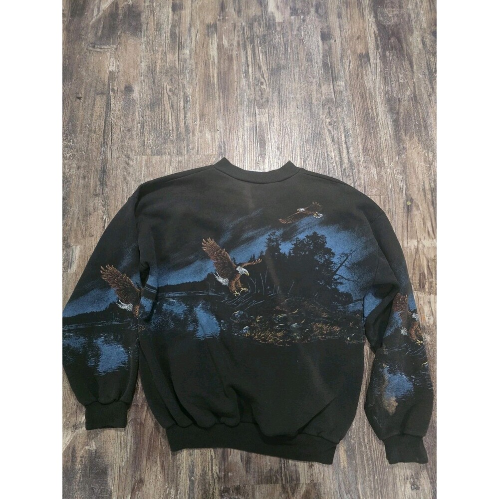 VINTAGE Art Unlimited Sweatshirt Mens XL Eagle AOP Nature Wrap Around Fleece 90s - Picture 6 of 6
